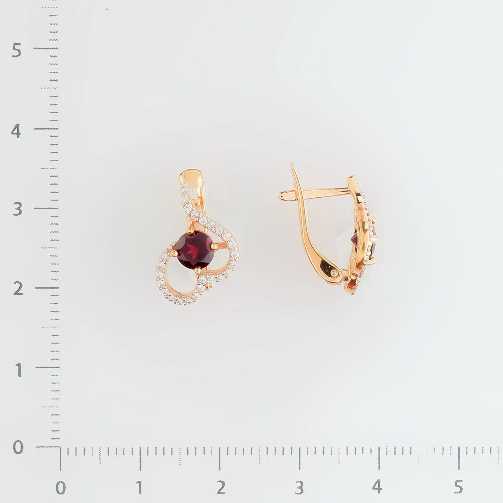 Серьги с гранатом из красного золота 585 пробы