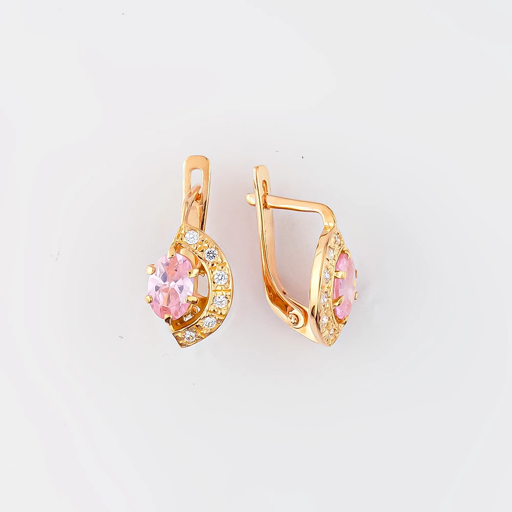 Серьги с фианитом из красного золота 585 пробы
