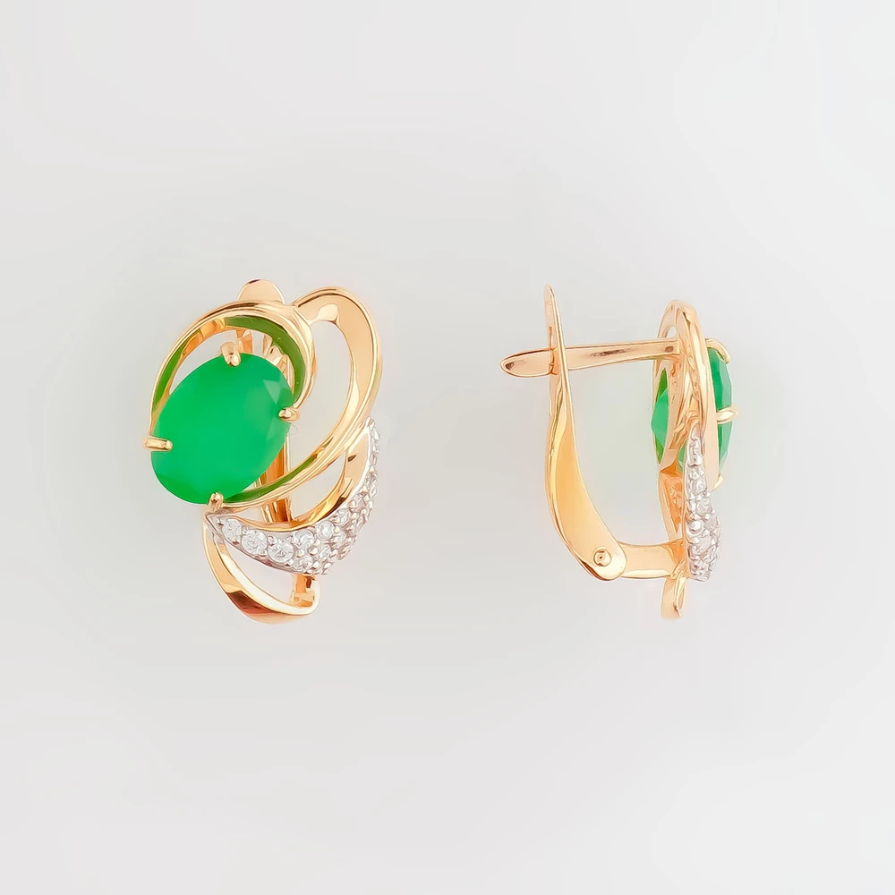 Серьги с агатом из красного золота 585 пробы