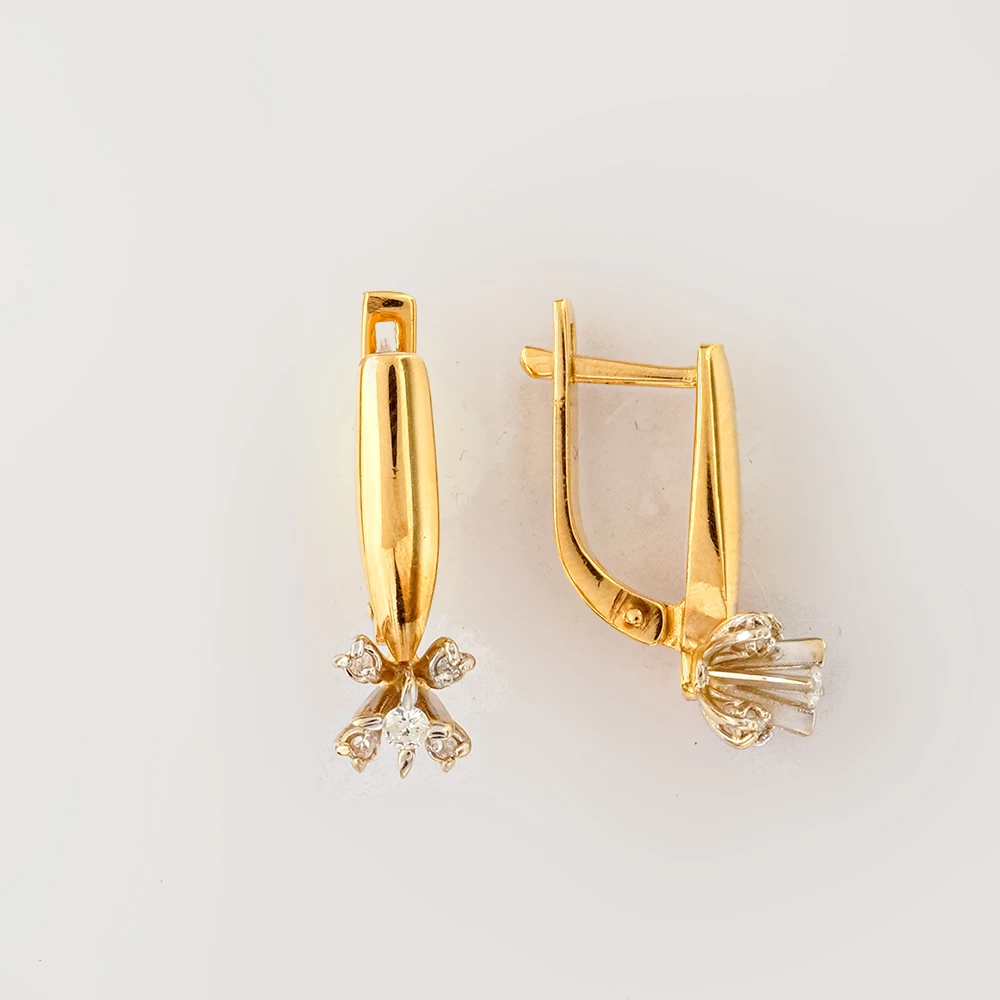 Серьги с бриллиантом из желтого золота 585 пробы