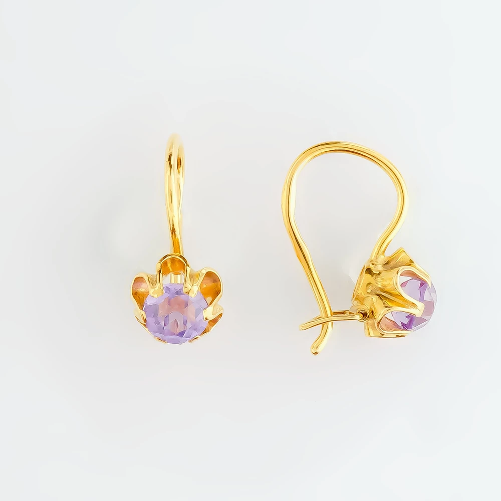 Серьги с фианитом из желтого золота 750 пробы