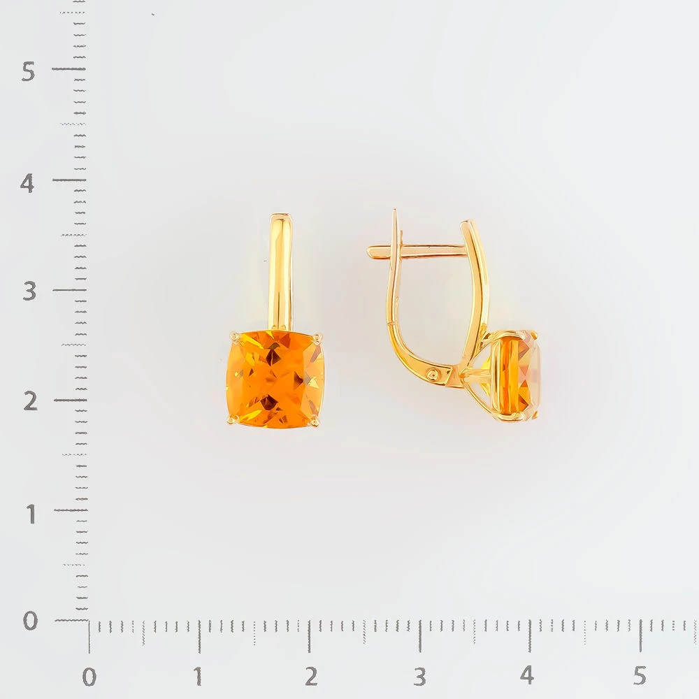 Серьги с цитрином из красного золота 585 пробы