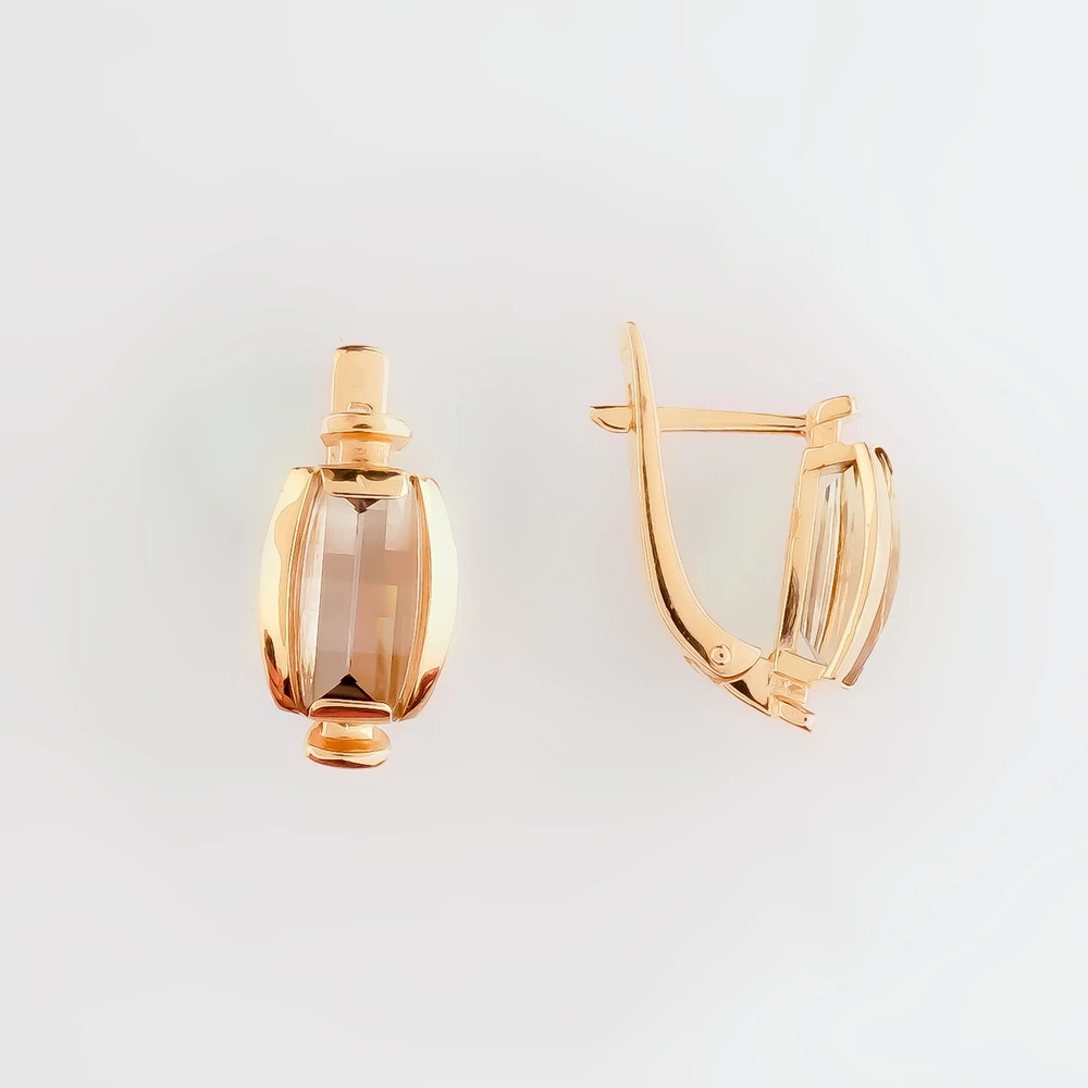 Серьги с раух-топазом из красного золота 585 пробы