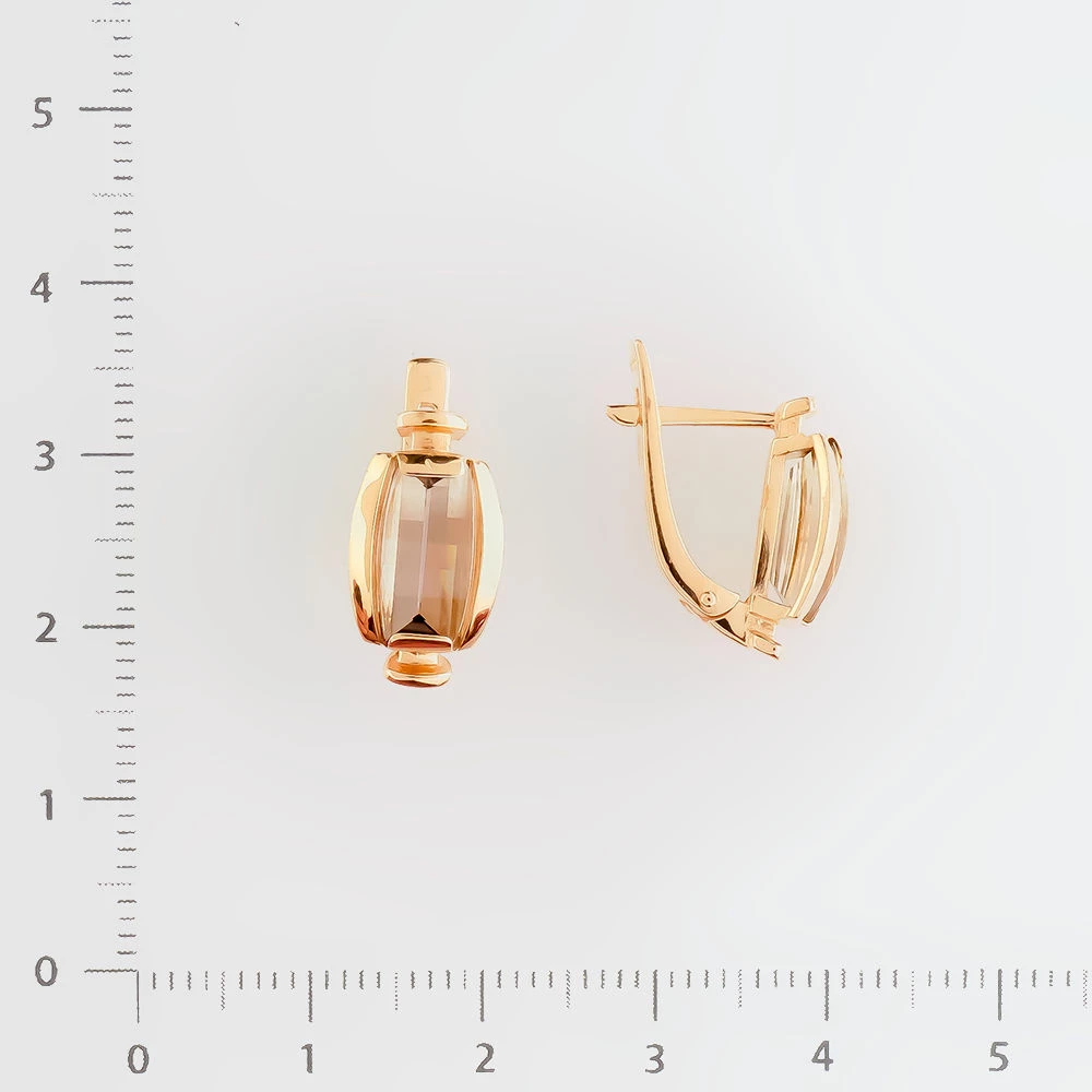 Серьги с раух-топазом из красного золота 585 пробы