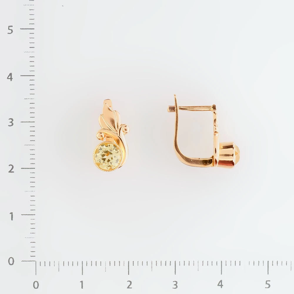 Серьги с цитрином из красного золота 585 пробы