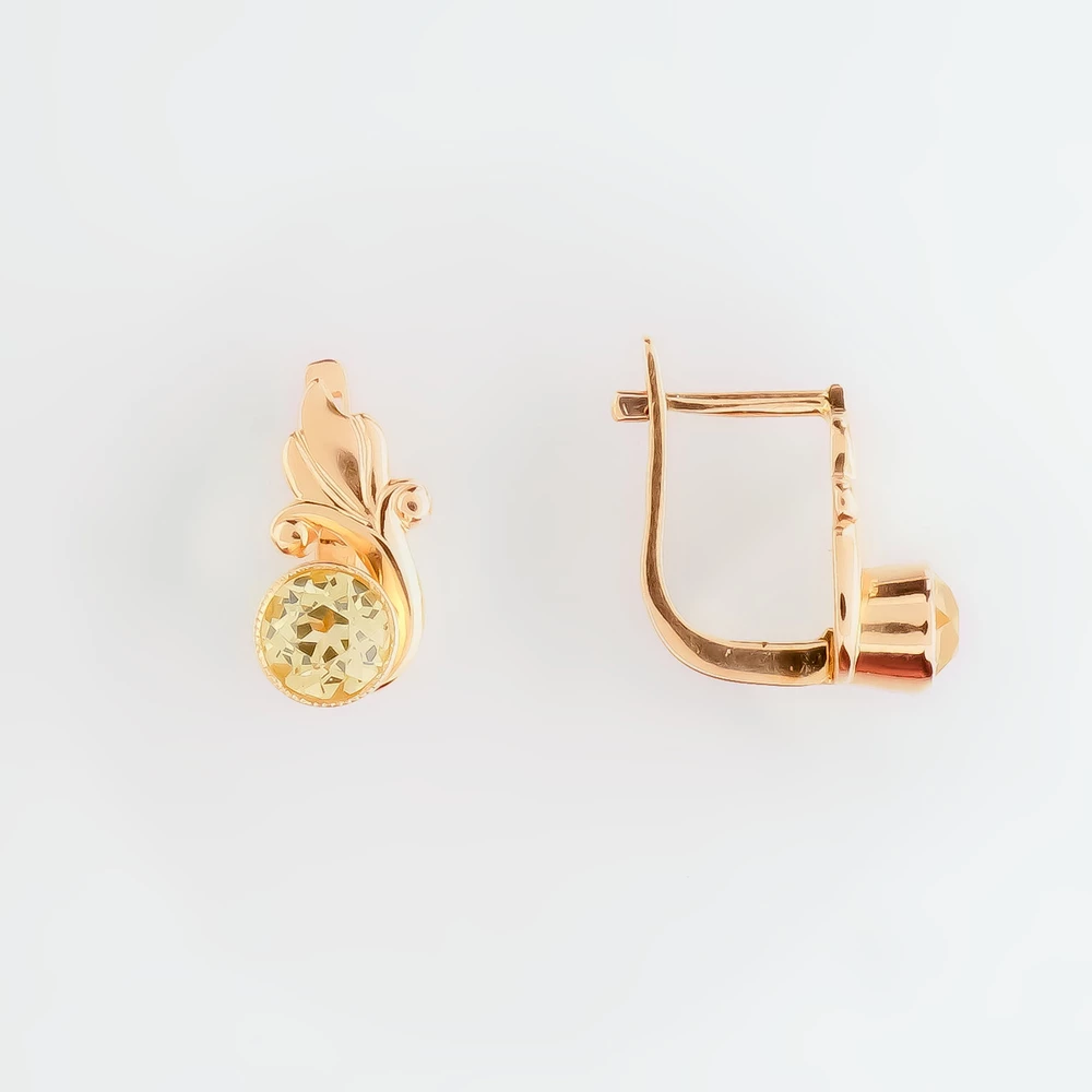 Серьги с цитрином из красного золота 585 пробы