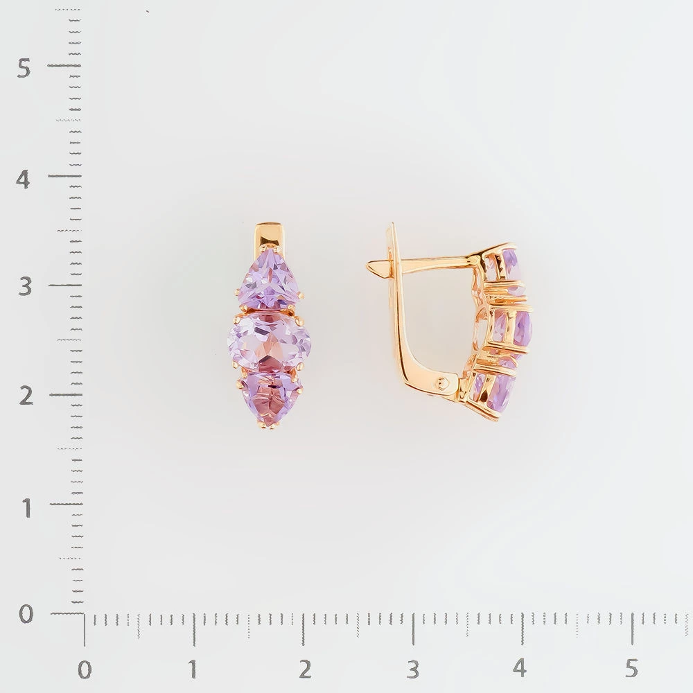 Серьги с аметистом из красного золота 585 пробы