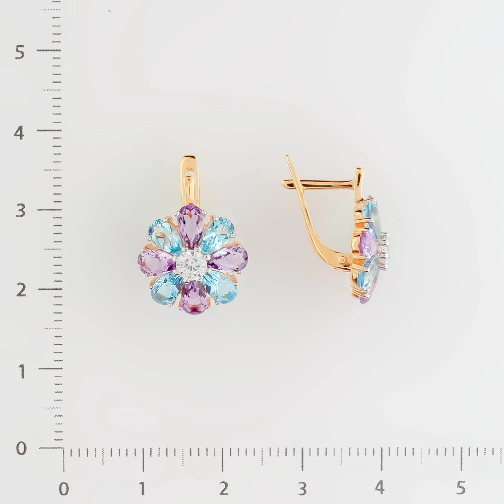 Серьги с топазом из красного золота 585 пробы