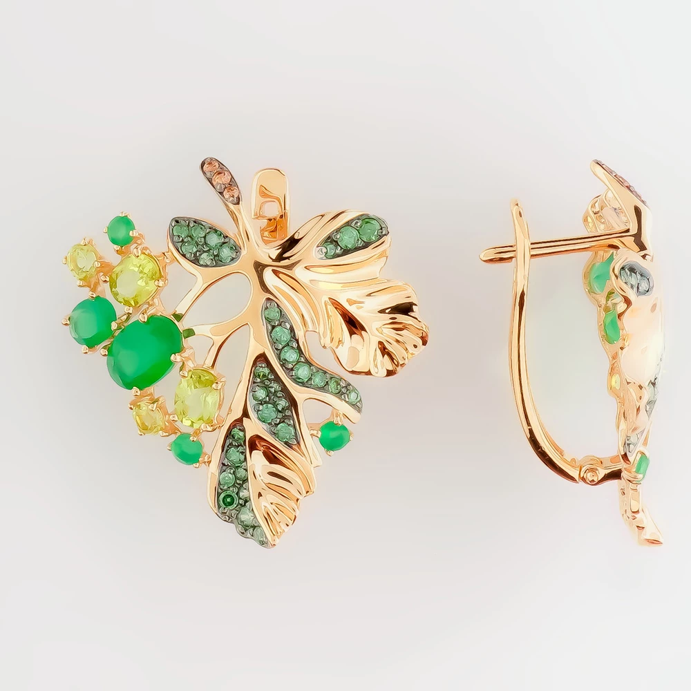 Серьги с агатом из красного золота 585 пробы