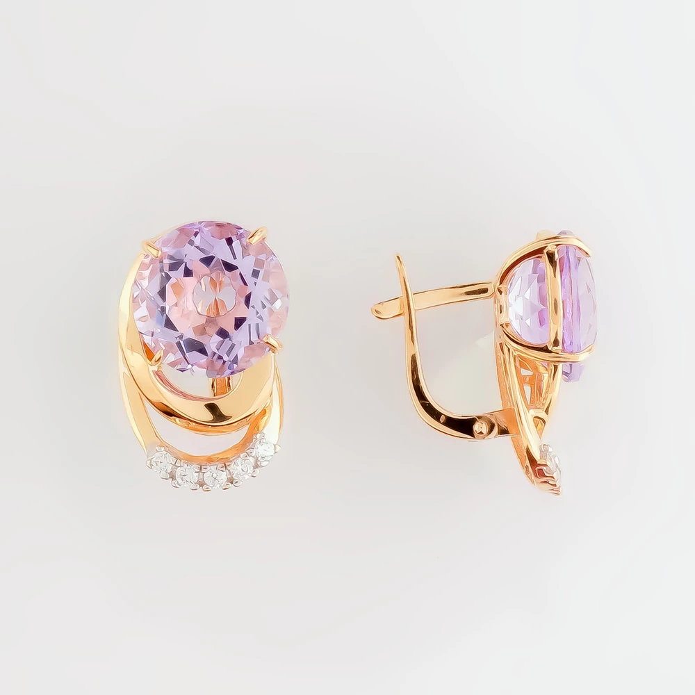 Серьги с аметистом из красного золота 585 пробы