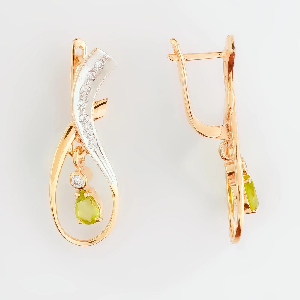 Серьги с хризолитом из красного золота 585 пробы