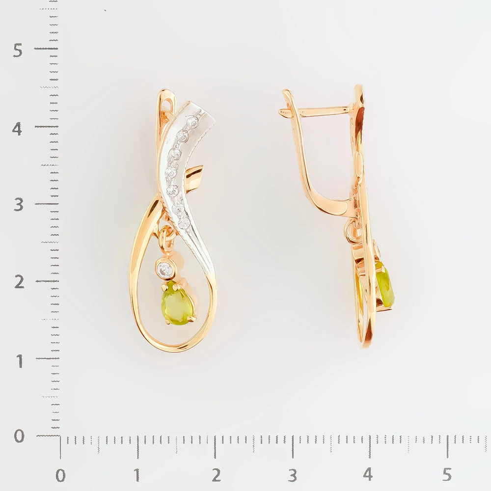 Серьги с хризолитом из красного золота 585 пробы