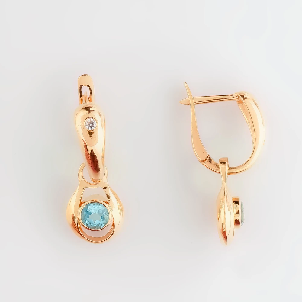 Серьги с топазом из красного золота 585 пробы