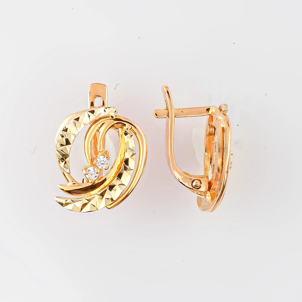 Серьги с фианитом из красного золота 585 пробы