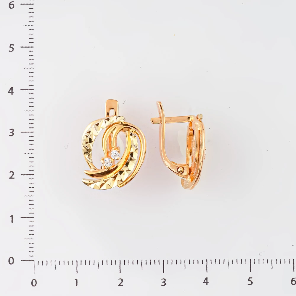 Серьги с фианитом из красного золота 585 пробы