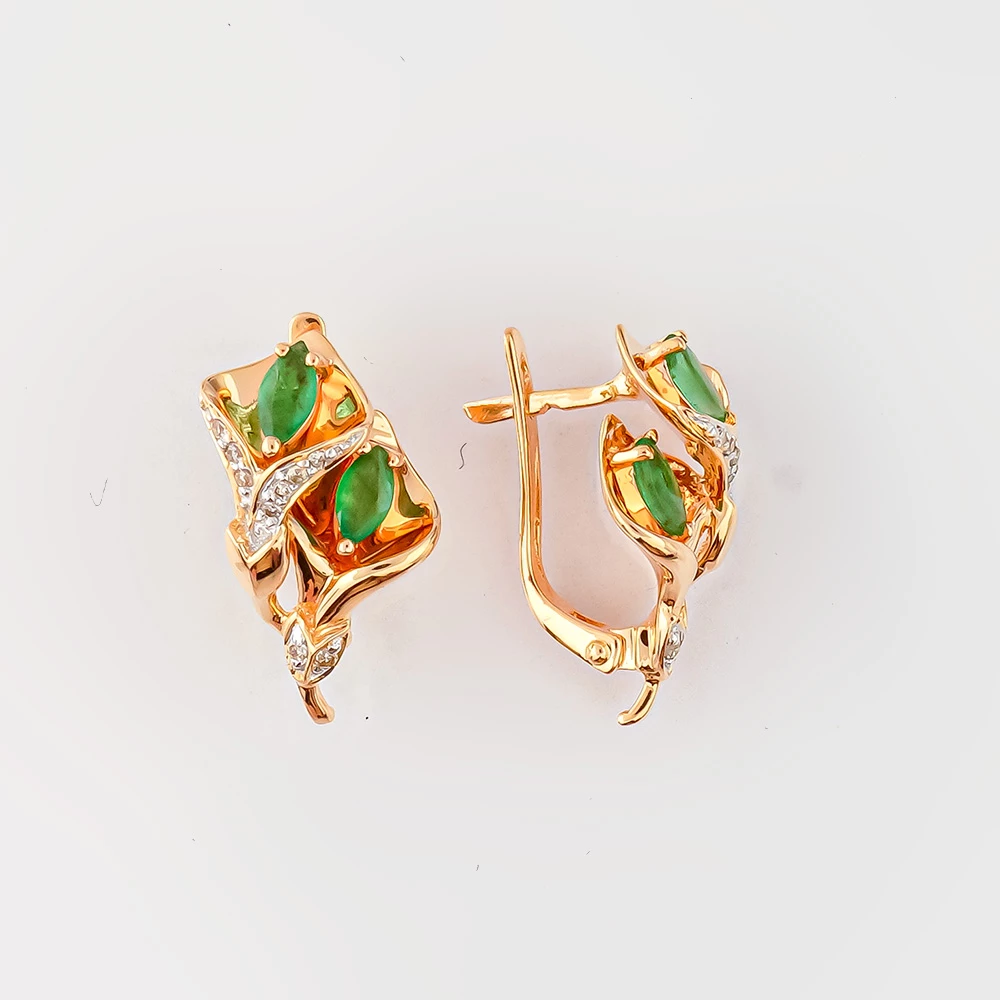 Серьги с изумрудом из красного золота 585 пробы