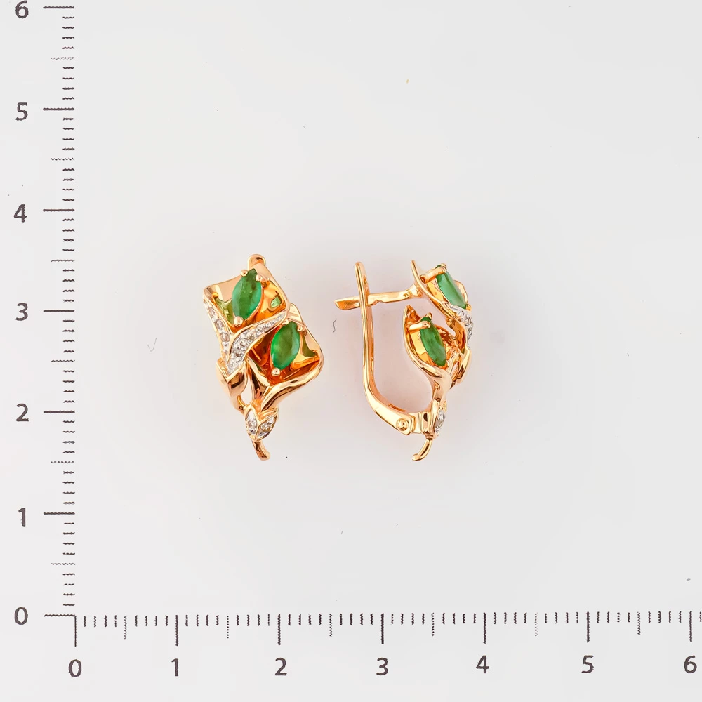 Серьги с изумрудом из красного золота 585 пробы