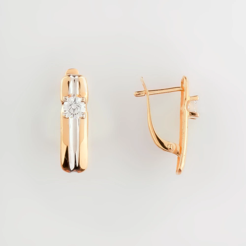 Серьги с фианитом из красного золота 585 пробы