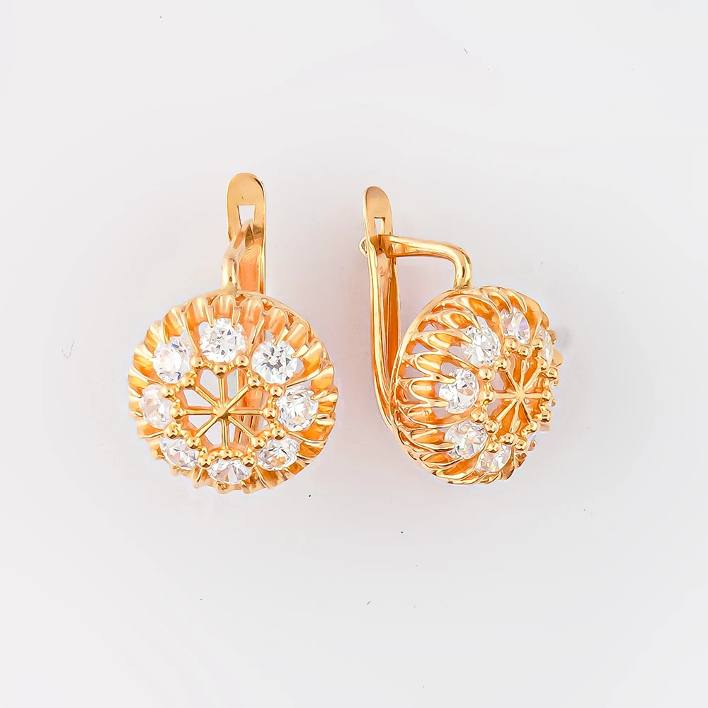 Серьги с фианитом из красного золота 585 пробы