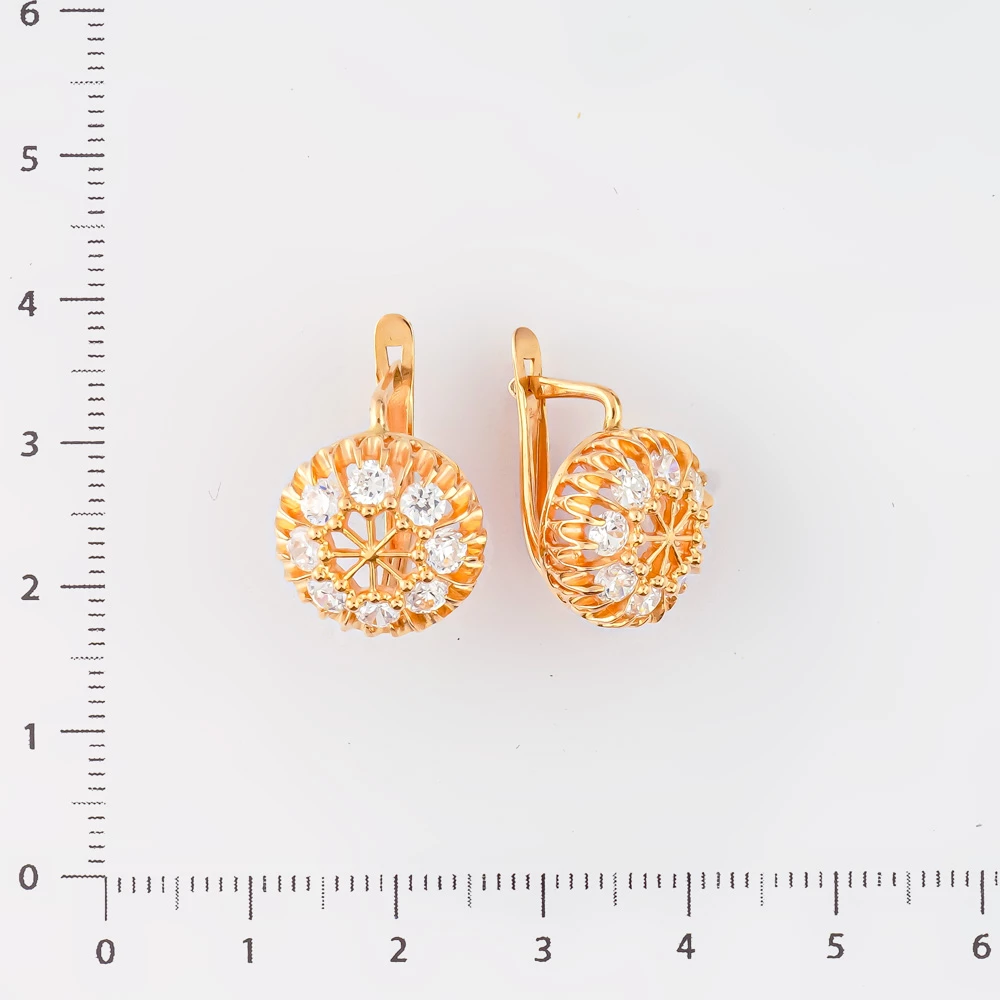 Серьги с фианитом из красного золота 585 пробы