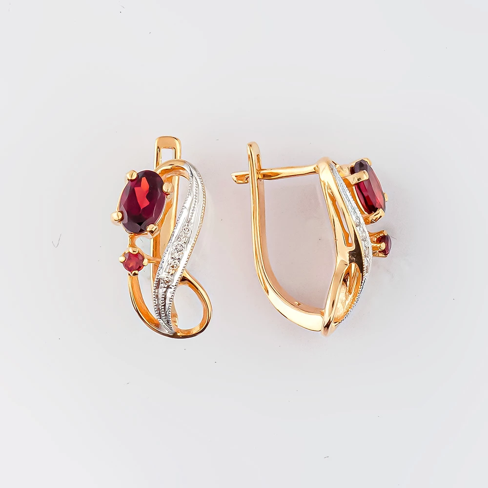 Серьги с гранатом из красного золота 585 пробы