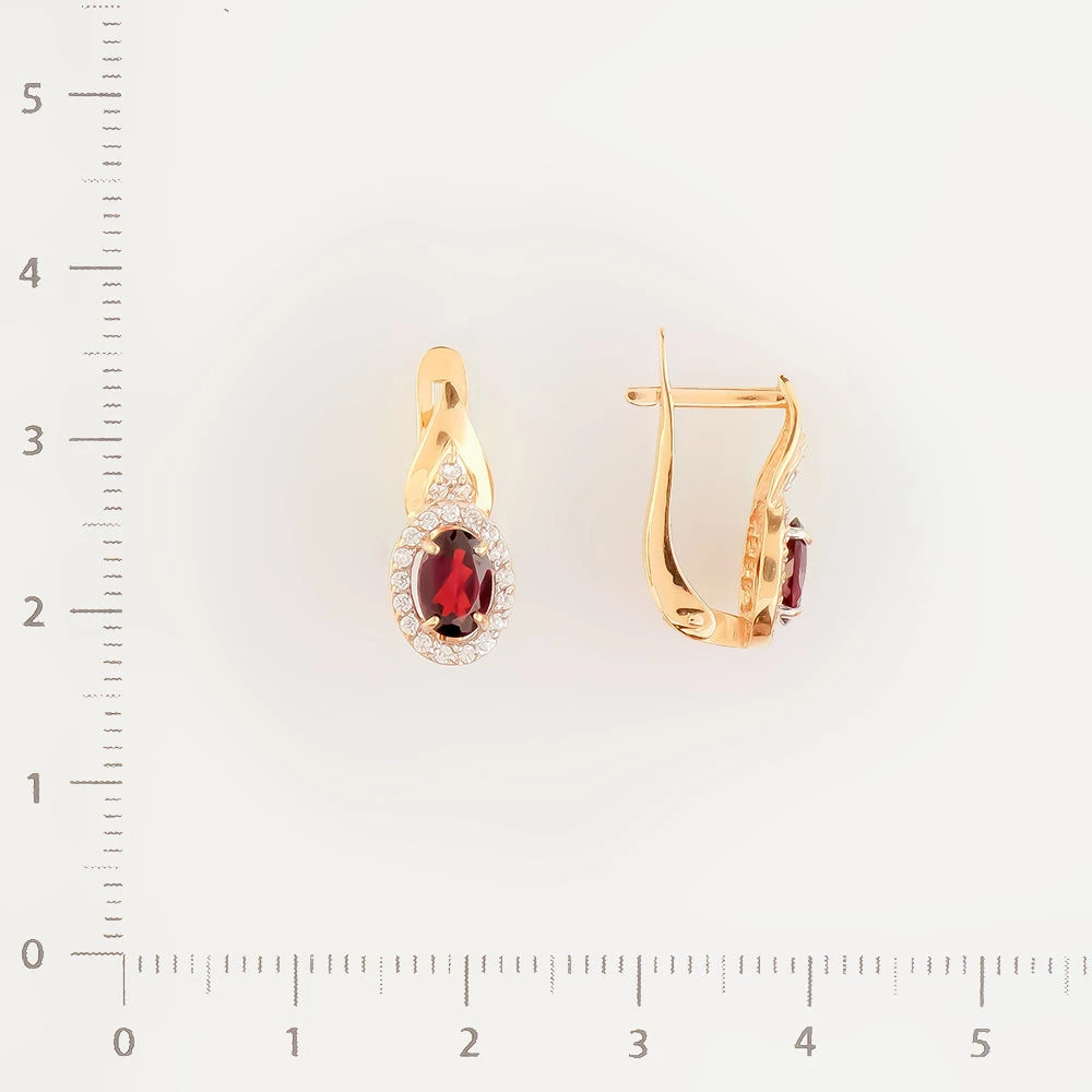 Серьги с гранатом из красного золота 585 пробы