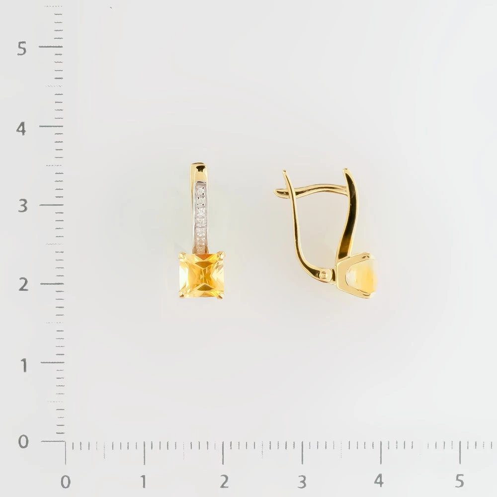 Серьги с цитрином из желтого золота 585 пробы