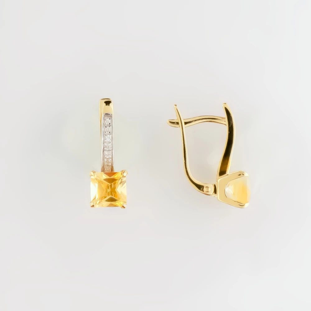 Серьги с цитрином из желтого золота 585 пробы