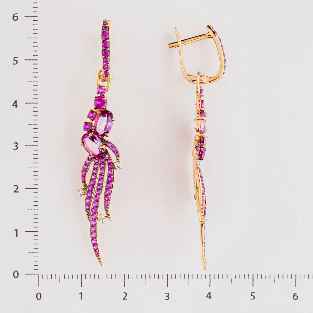 Серьги с рубином синтетическим из красного золота 585 пробы