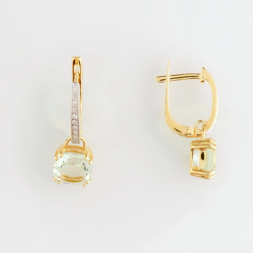 Серьги с празиолитом из красного золота 585 пробы