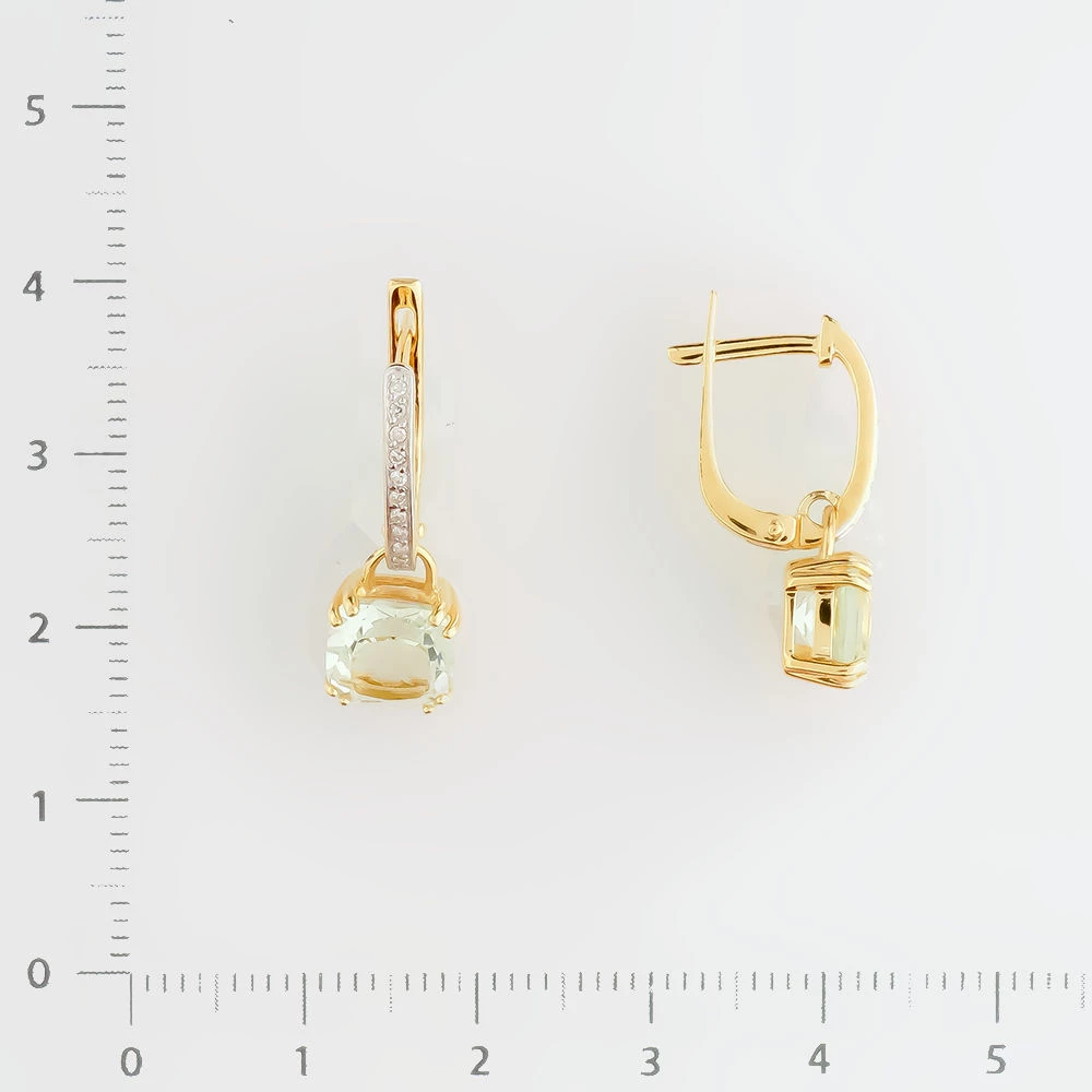 Серьги с празиолитом из красного золота 585 пробы