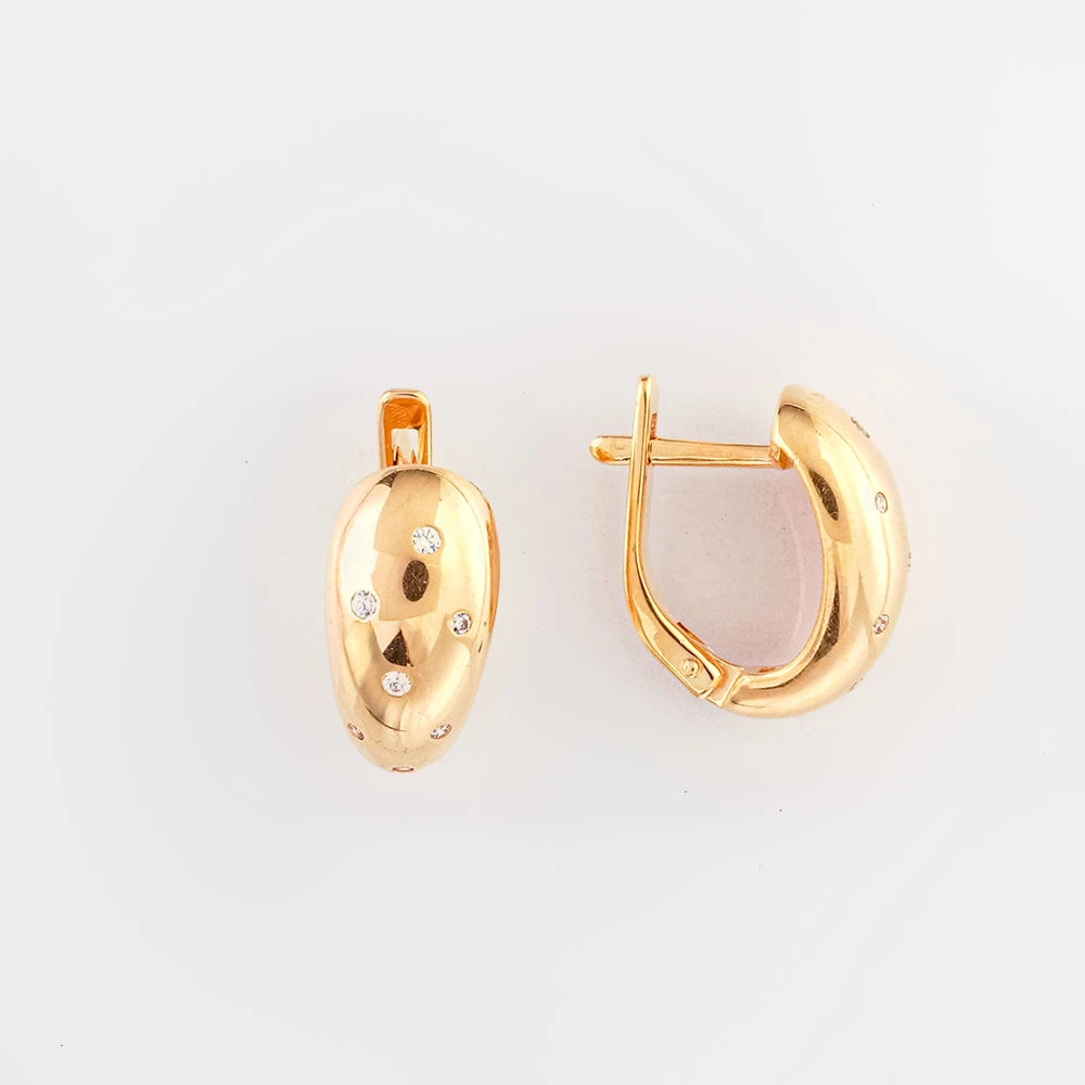 Серьги с фианитом из красного золота 585 пробы