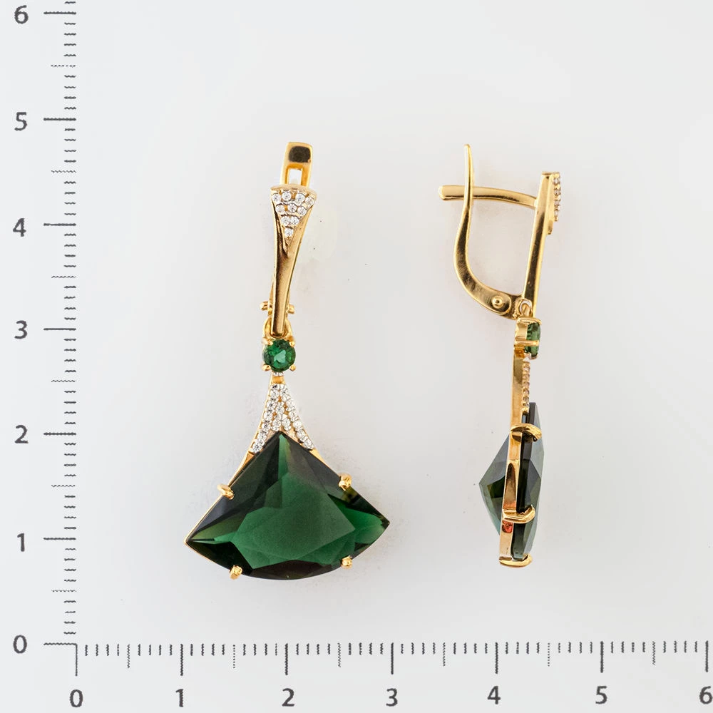Серьги с ситаллом из желтого золота 585 пробы