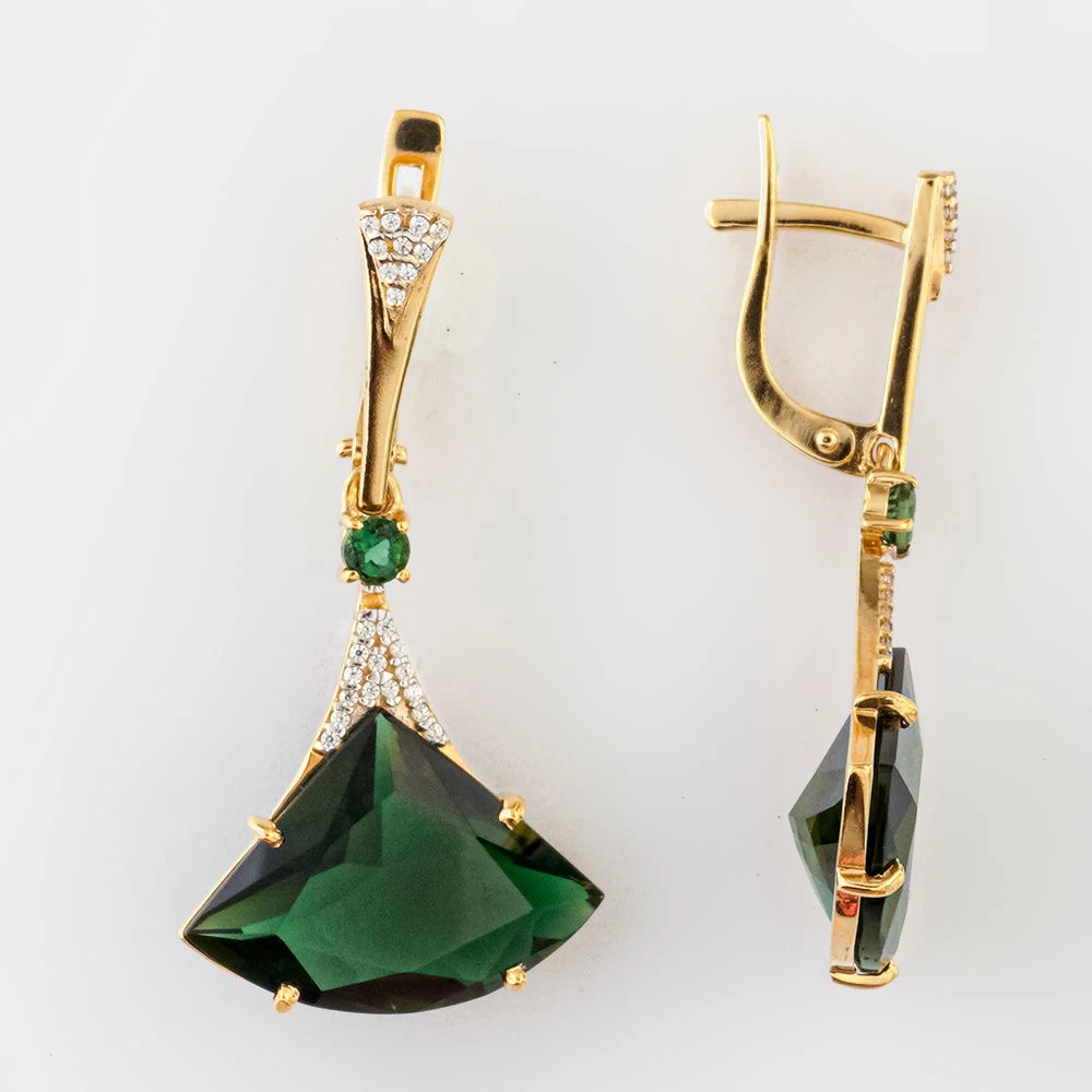 Серьги с ситаллом из желтого золота 585 пробы