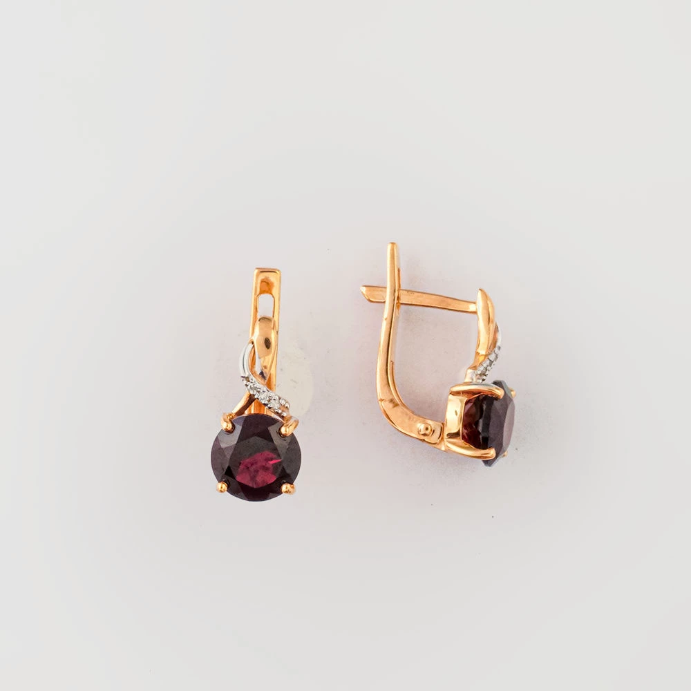 Серьги с гранатом из красного золота 585 пробы