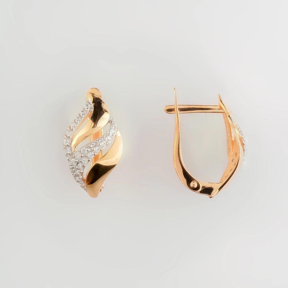 Серьги с фианитом из красного золота 585 пробы