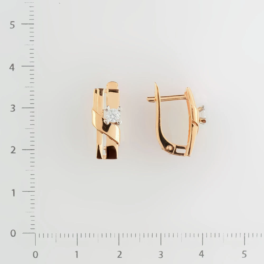 Серьги с фианитом из красного золота 585 пробы