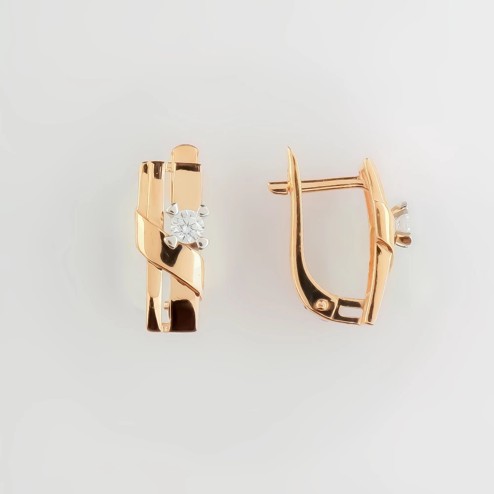 Серьги с фианитом из красного золота 585 пробы