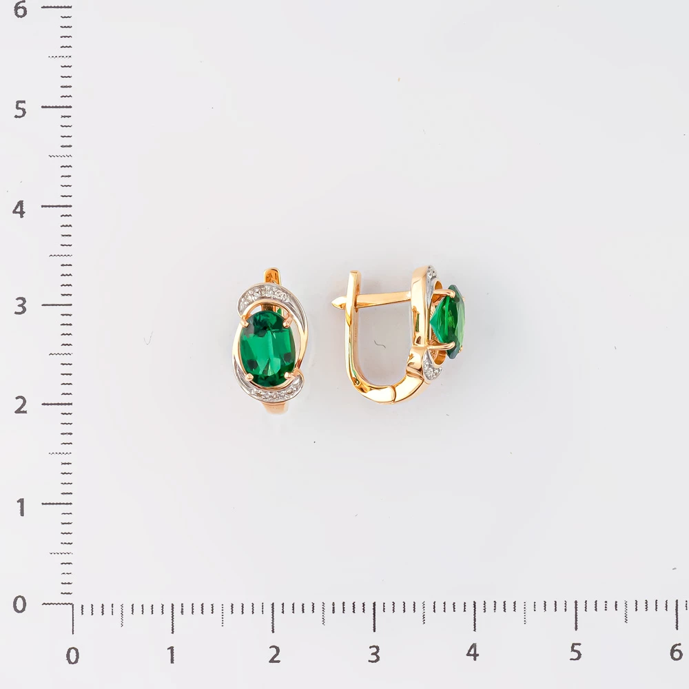 Серьги с изумрудом синтетическим из красного золота 585 пробы