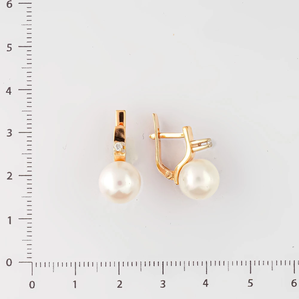 Серьги с культивированным жемчугом из красного золота 585 пробы