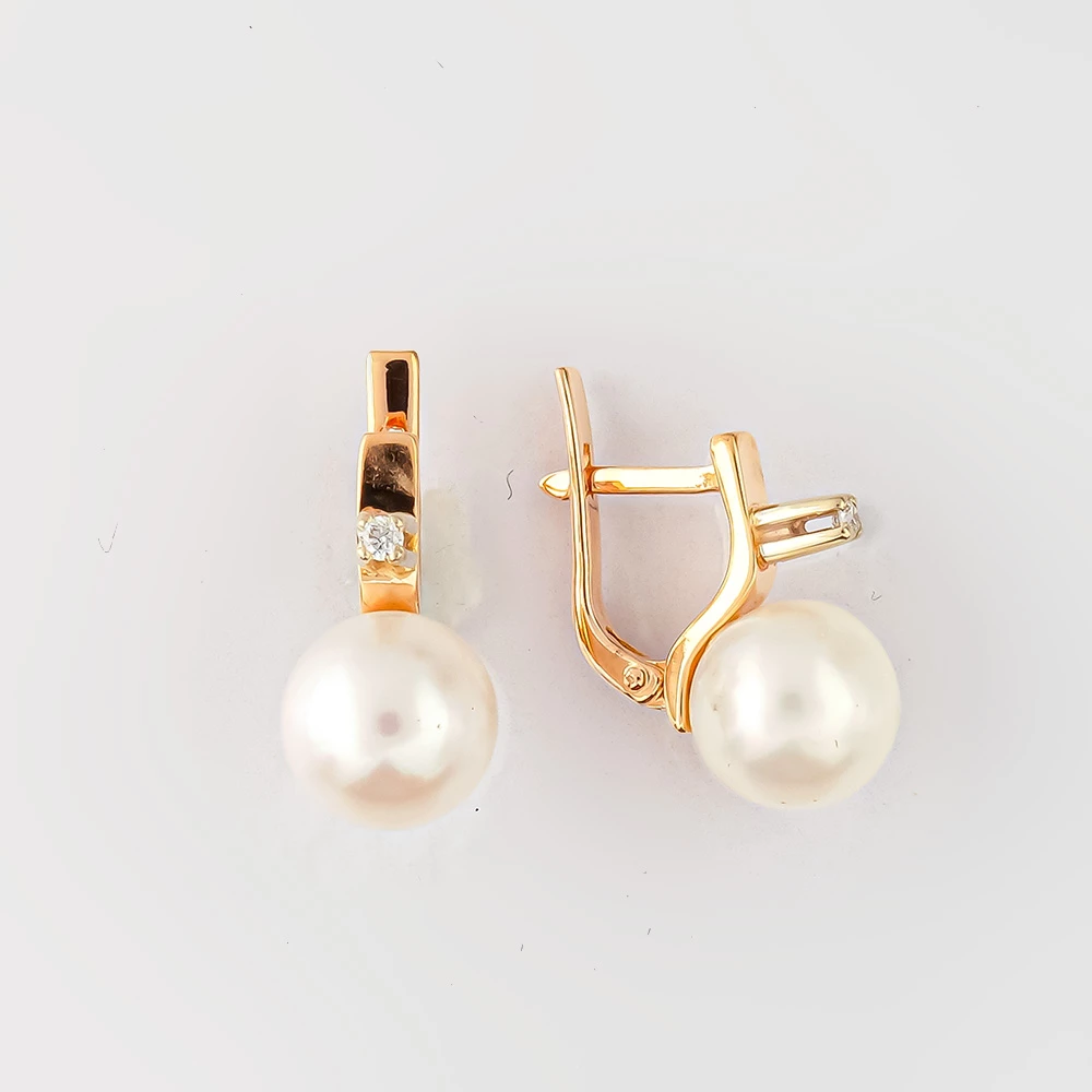 Серьги с культивированным жемчугом из красного золота 585 пробы