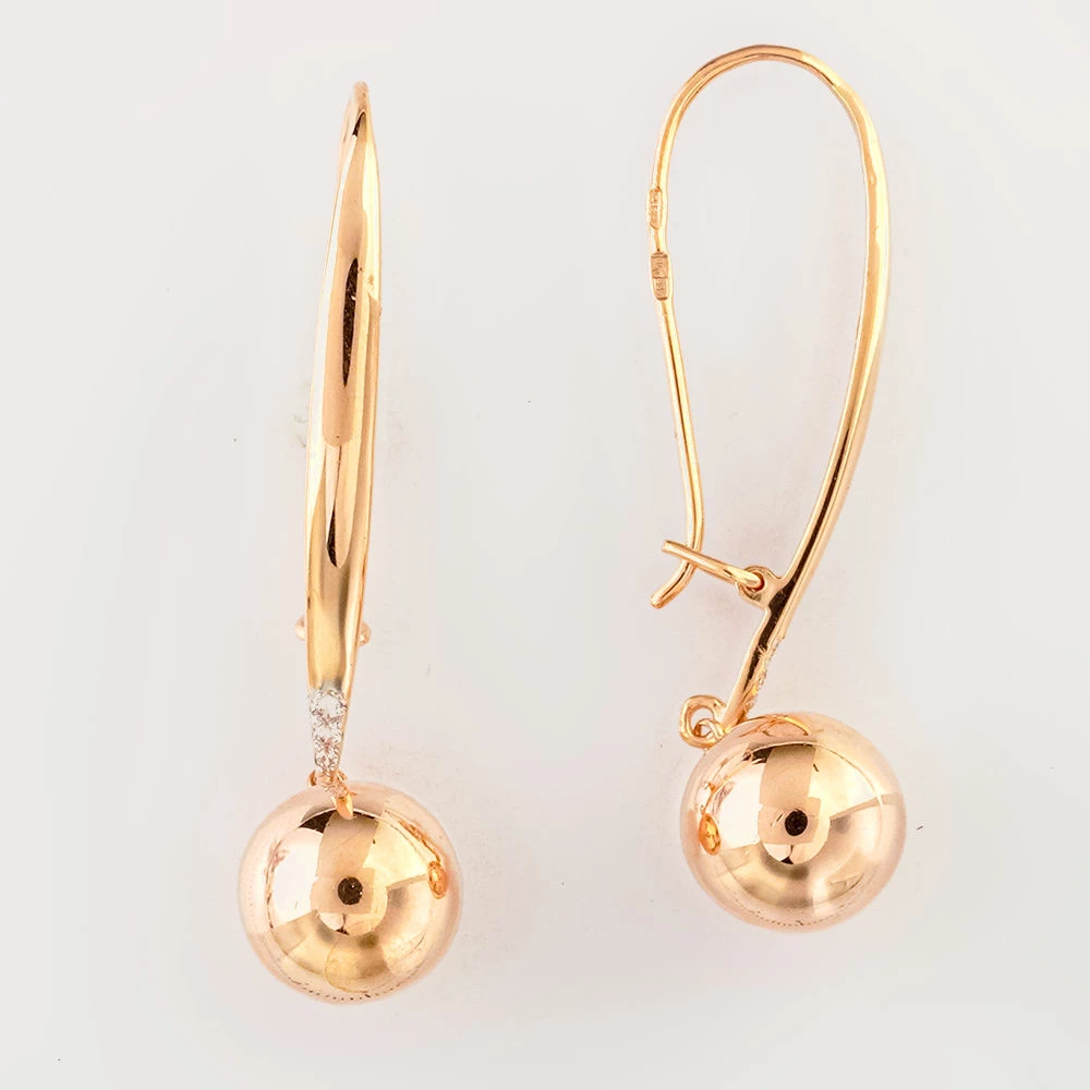 Серьги с фианитом из красного золота 585 пробы