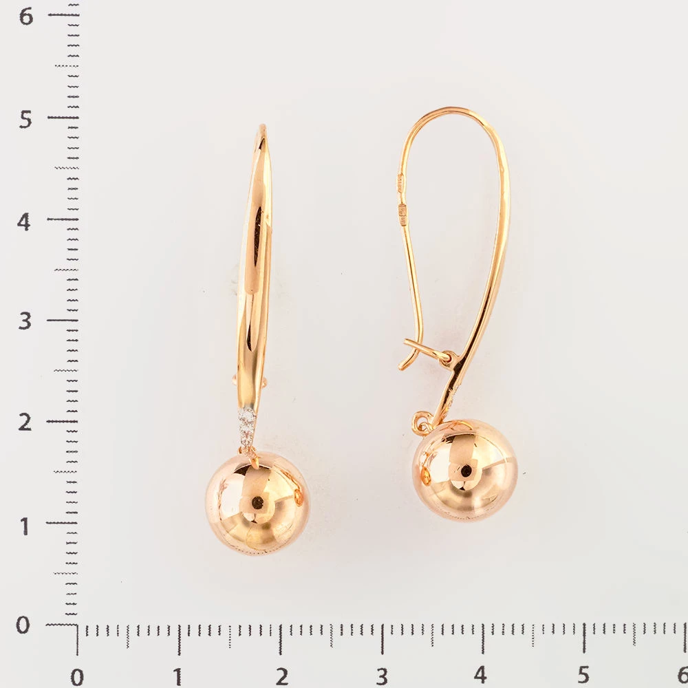 Серьги с фианитом из красного золота 585 пробы