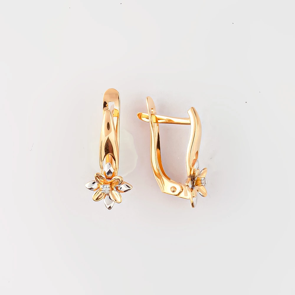 Серьги с бриллиантом из красного золота 585 пробы