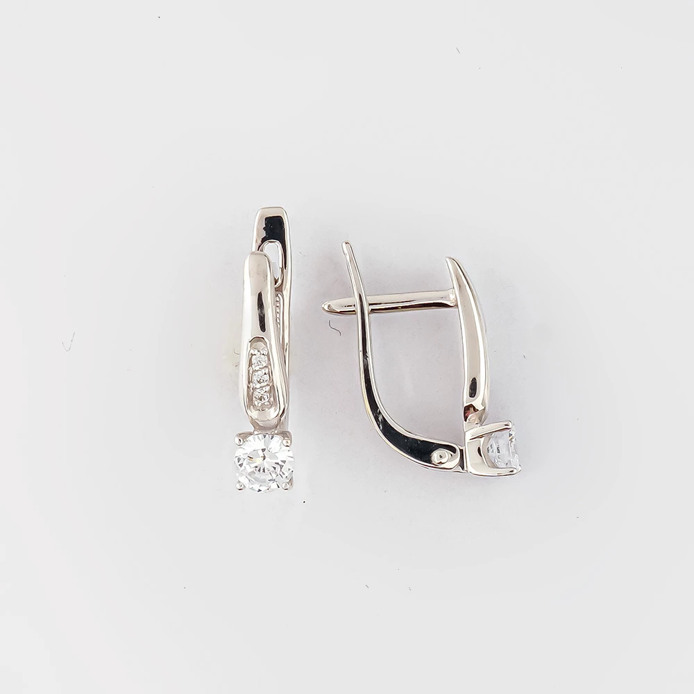 Серьги с фианитом из красного золота 585 пробы