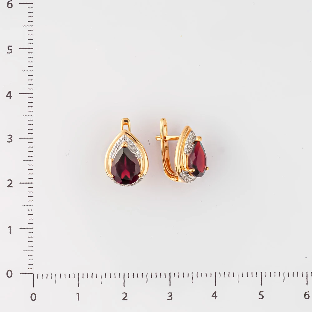 Серьги с гранатом из красного золота 585 пробы
