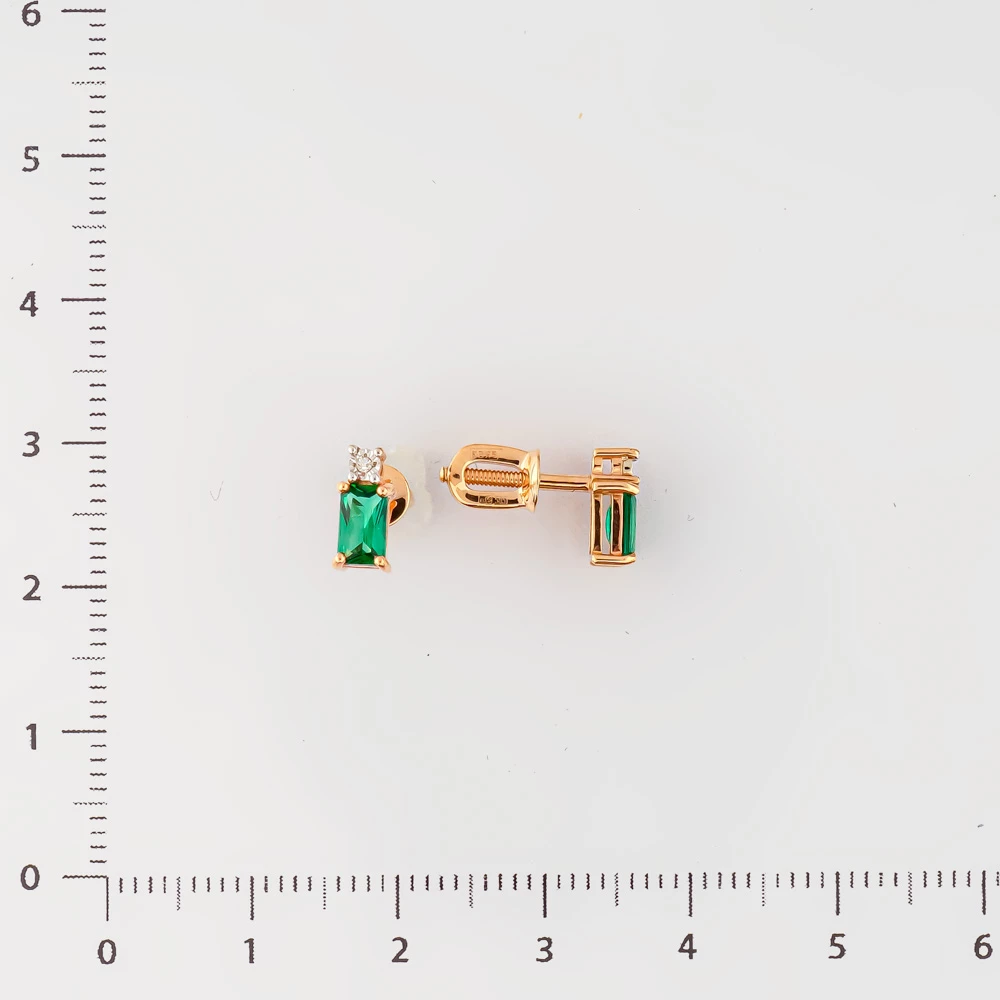 Серьги с изумрудом синтетическим из красного золота 585 пробы