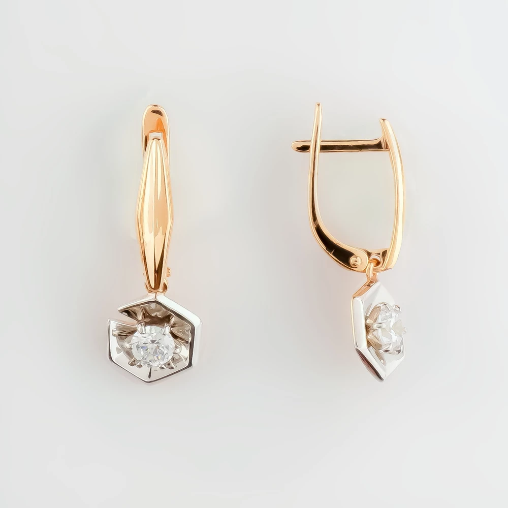 Серьги с фианитом из красного золота 585 пробы