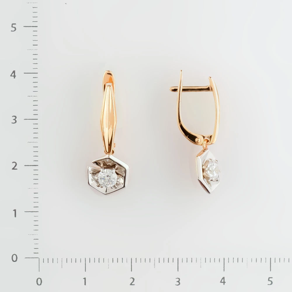 Серьги с фианитом из красного золота 585 пробы