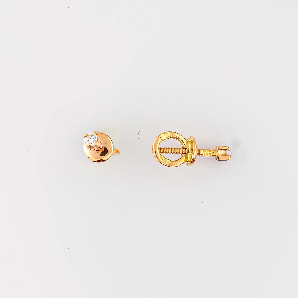 Серьги с бриллиантом из красного золота 585 пробы